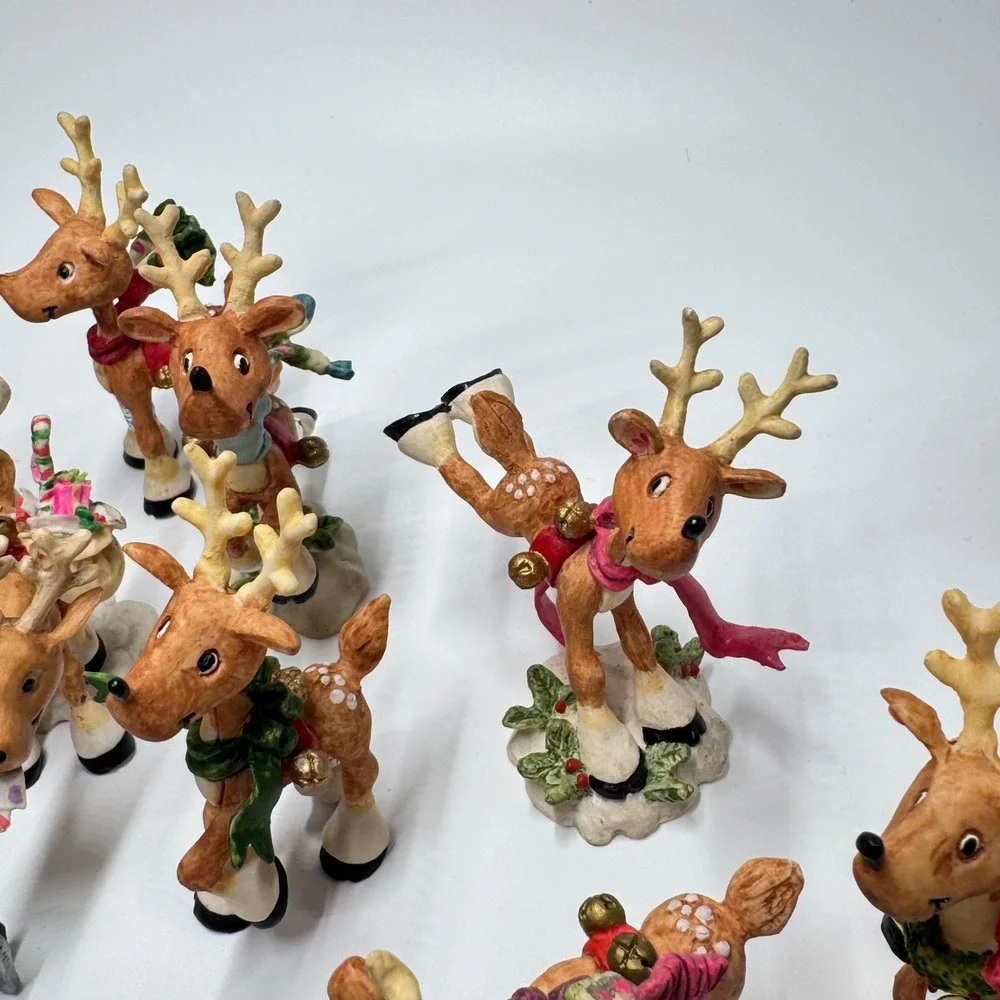 Vintage Enesco Sandi Zimnicki Reindeer Figurines Lot 1990s Christmas Decor